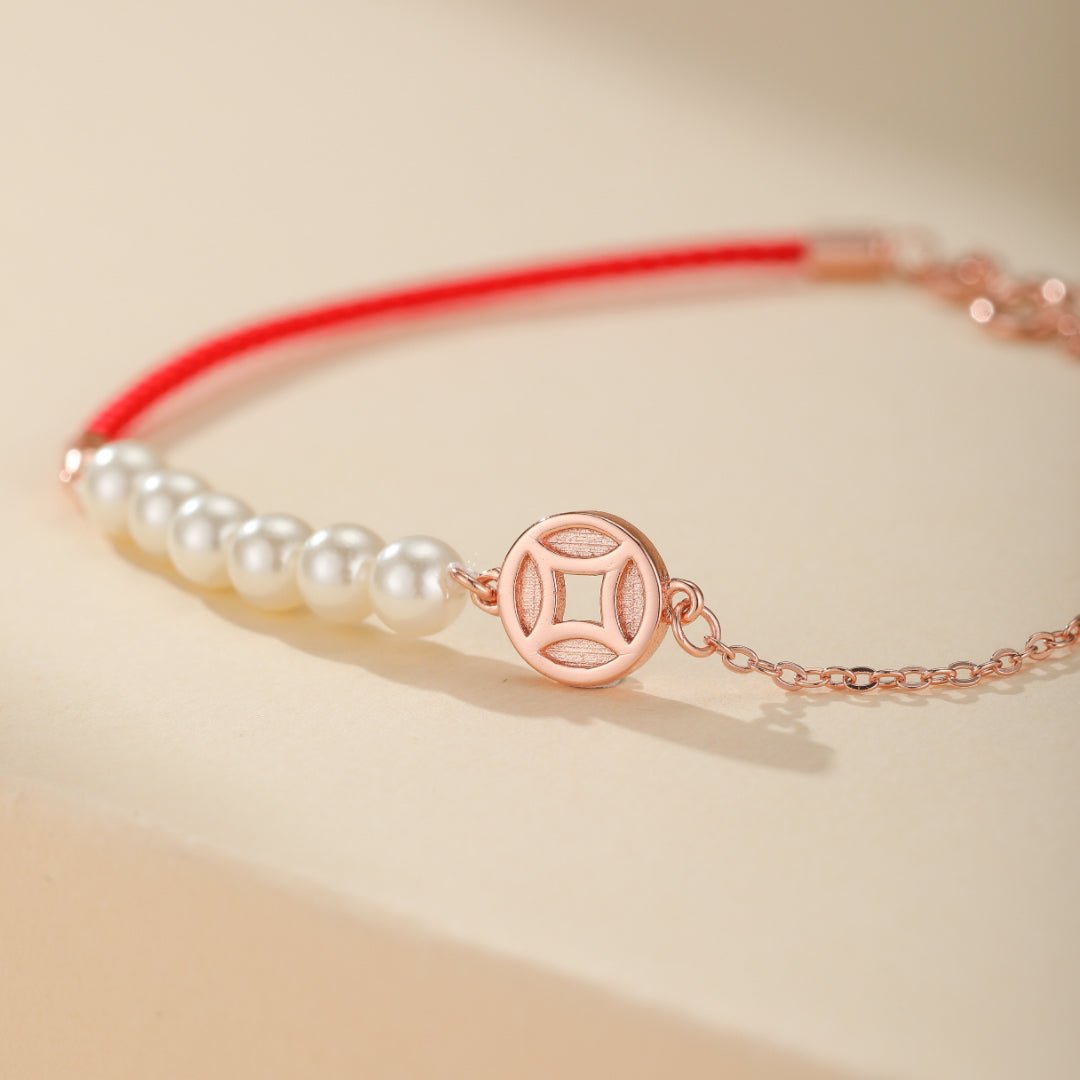 Bracelet Cordon Rouge et Nacre pour l'Abondance - Biloria