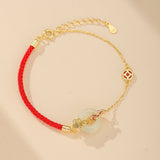 Bracelet Cordon Rouge Jade Carpe Koï Argent Plaqué Or - Biloria