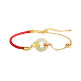 Bracelet Cordon Rouge Jade Carpe Koï Argent Plaqué Or - Biloria