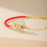Bracelet Cordon Rouge Jade Carpe Koï Argent Plaqué Or - Biloria