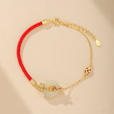Bracelet Cordon Rouge Jade Carpe Koï Argent Plaqué Or - Biloria