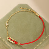 Bracelet Cordon Rouge Monnaies Porte-Bonheur Argent Plaqué Or 18K - Biloria