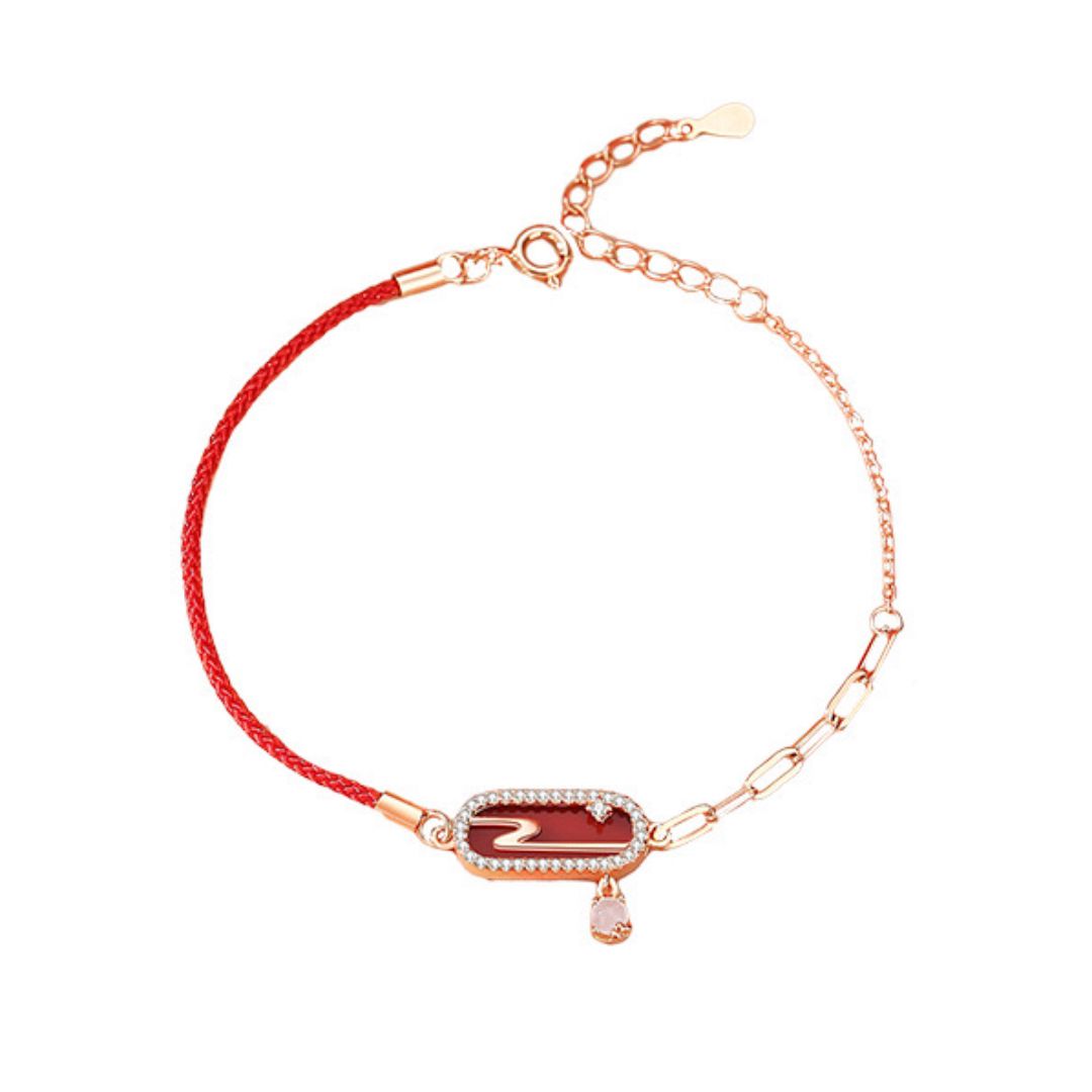 Bracelet Cordon Rouge Nuage Lunaire – Argent Plaqué Or - Biloria