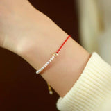 Bracelet Cordon Rouge Perles Abondance Argent 925 - Biloria