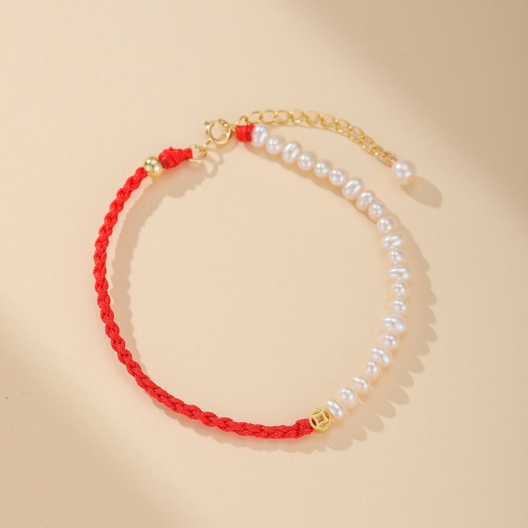 Bracelet Cordon Rouge Perles Abondance Argent 925 - Biloria