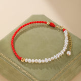 Bracelet Cordon Rouge Perles Abondance Argent 925 - Biloria