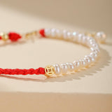 Bracelet Cordon Rouge Perles Abondance Argent 925 - Biloria