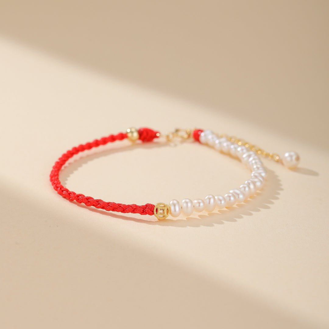 Bracelet Cordon Rouge Perles Abondance Argent 925 - Biloria