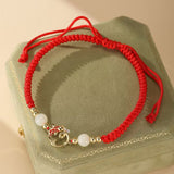 Bracelet Cordon Rouge Serpent Carpe Koï Argent Plaqué Or - Biloria