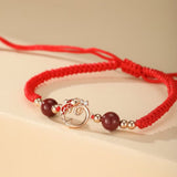 Bracelet Cordon Rouge Serpent Carpe Koï Argent Plaqué Or - Biloria