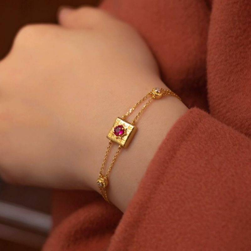 Bracelet Cornaline et Zircon en Argent Plaqué Or - Biloria
