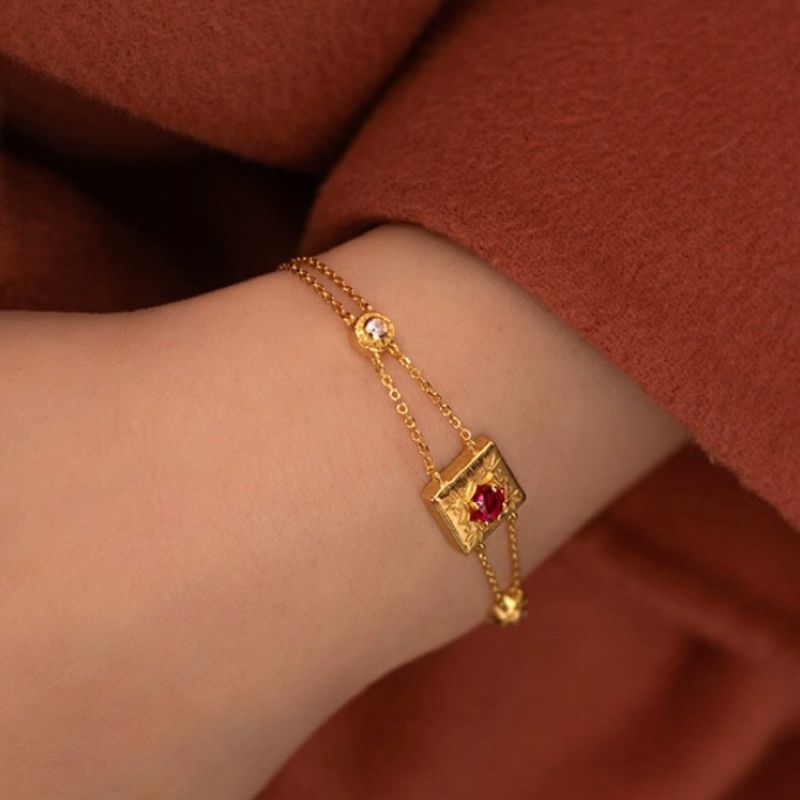 Bracelet Cornaline et Zircon en Argent Plaqué Or - Biloria