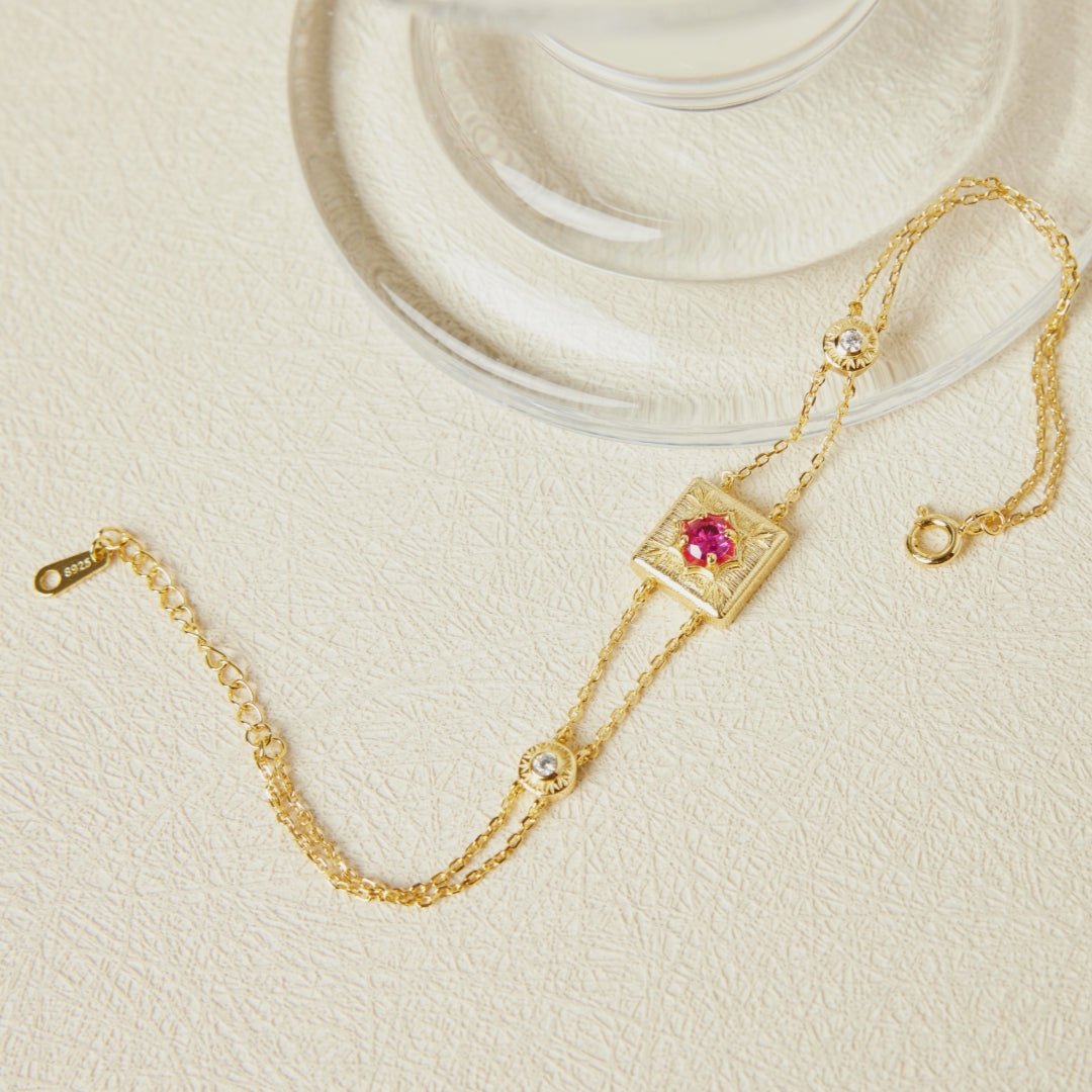 Bracelet Cornaline et Zircon en Argent Plaqué Or - Biloria