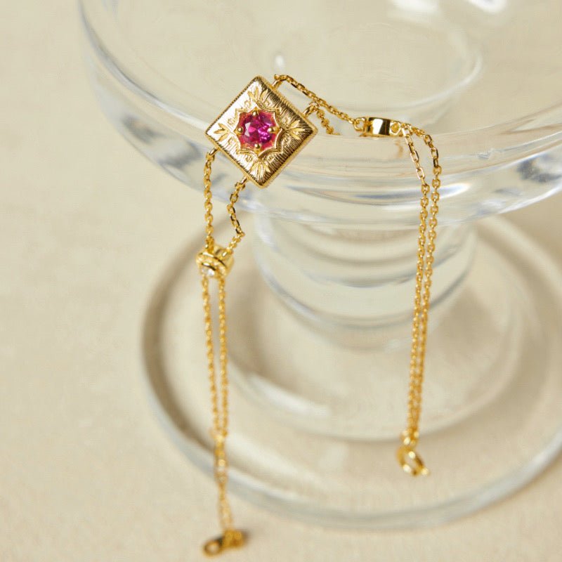 Bracelet Cornaline et Zircon en Argent Plaqué Or - Biloria