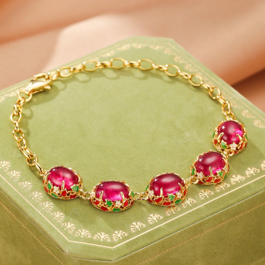 Bracelet Cornaline Jardin Impérial Argent 925 Doré - Biloria