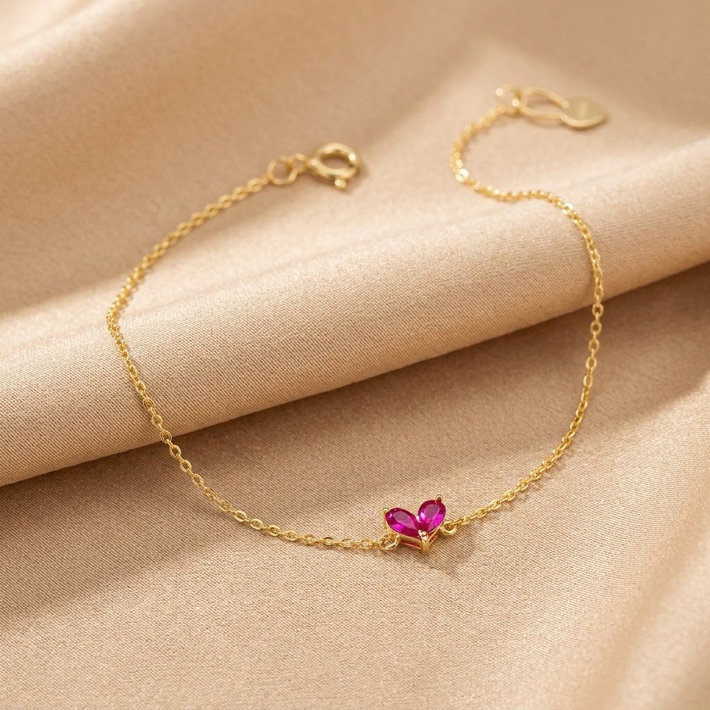 Bracelet Cornaline Papillon Argent Plaqué Or 18K - Biloria