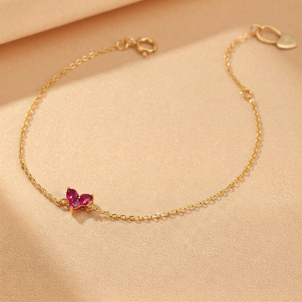 Bracelet Cornaline Papillon Argent Plaqué Or 18K - Biloria