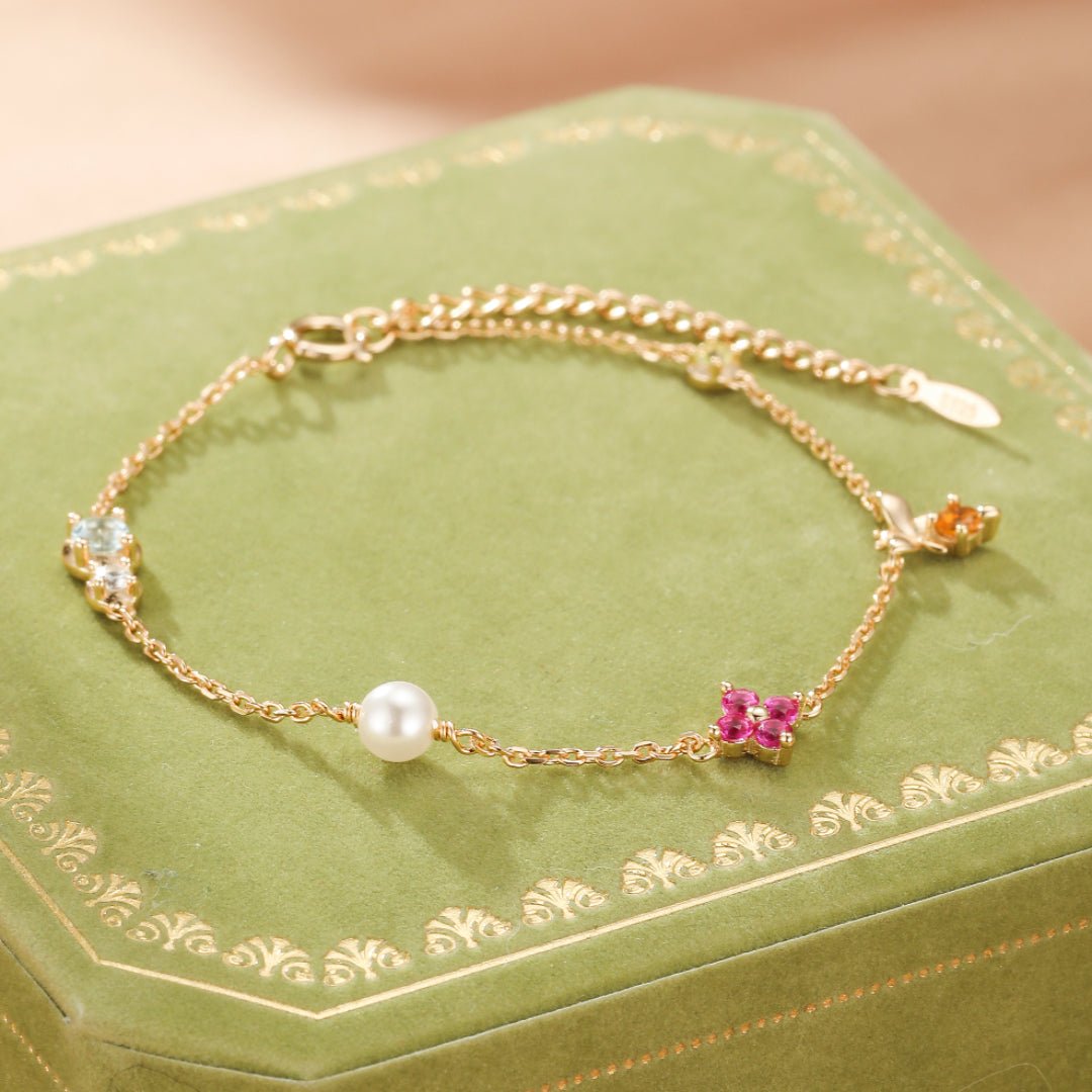 Bracelet Cornaline Perle Péridot Citrine Zircon Nacre Argent 925 - Biloria