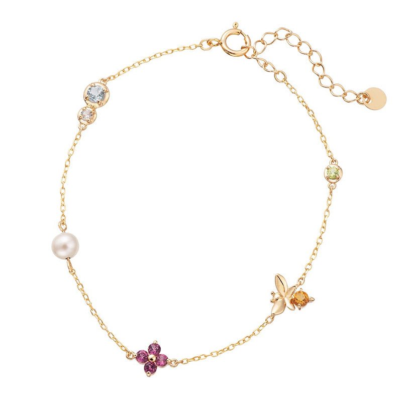 Bracelet Cornaline Perle Péridot Citrine Zircon Nacre Argent 925 - Biloria