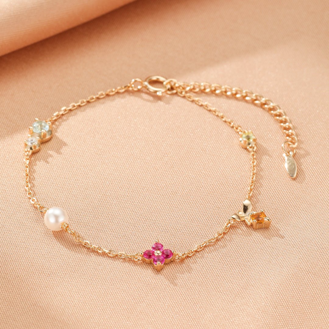 Bracelet Cornaline Perle Péridot Citrine Zircon Nacre Argent 925 - Biloria