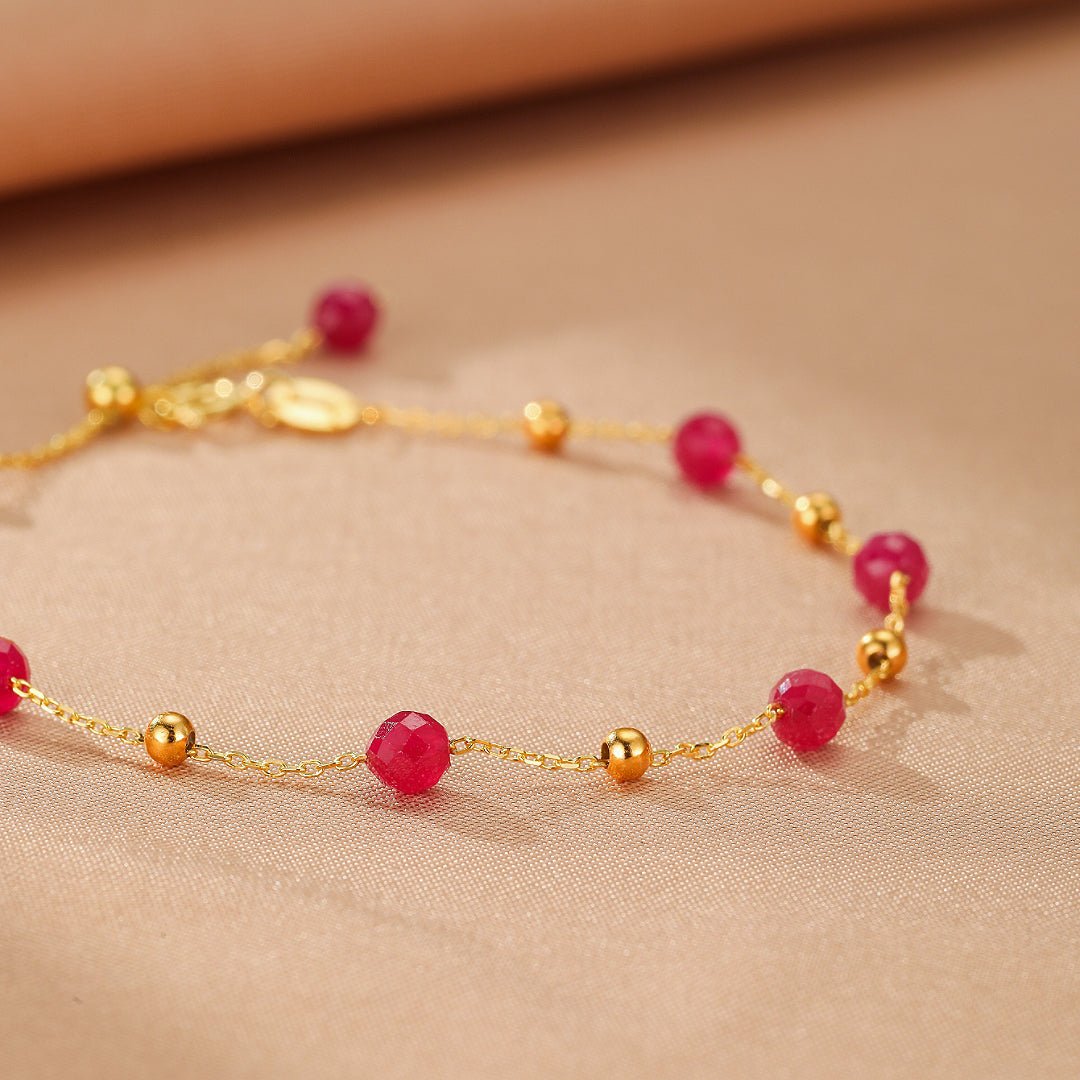 Bracelet Cornaline Rouge et Or, Chaîne Réglable pour Femme - Biloria