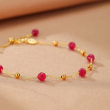 Bracelet Cornaline Rouge et Or, Chaîne Réglable pour Femme - Biloria