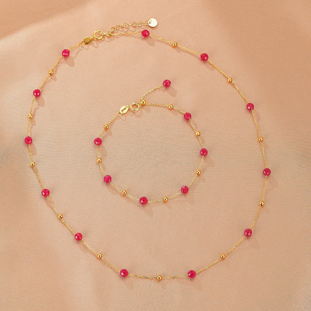 Bracelet Cornaline Rouge et Or, Chaîne Réglable pour Femme - Biloria