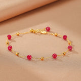 Bracelet Cornaline Rouge et Or, Chaîne Réglable pour Femme - Biloria