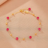 Bracelet Cornaline Rouge et Or, Chaîne Réglable pour Femme - Biloria