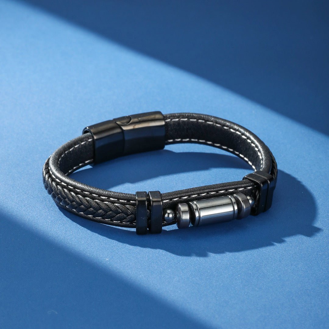 Bracelet Cuir Hématite Homme – Énergie Protectrice - Biloria