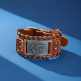 Bracelet Cuir Homme Loup Viking Acier Inoxydable - Biloria