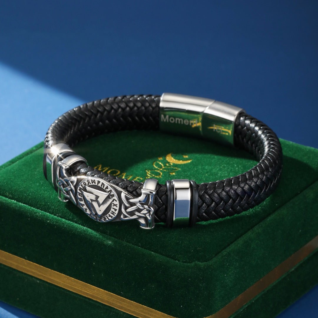 Bracelet Cuir Viking Runes Valknut - Protection Nordique - Biloria