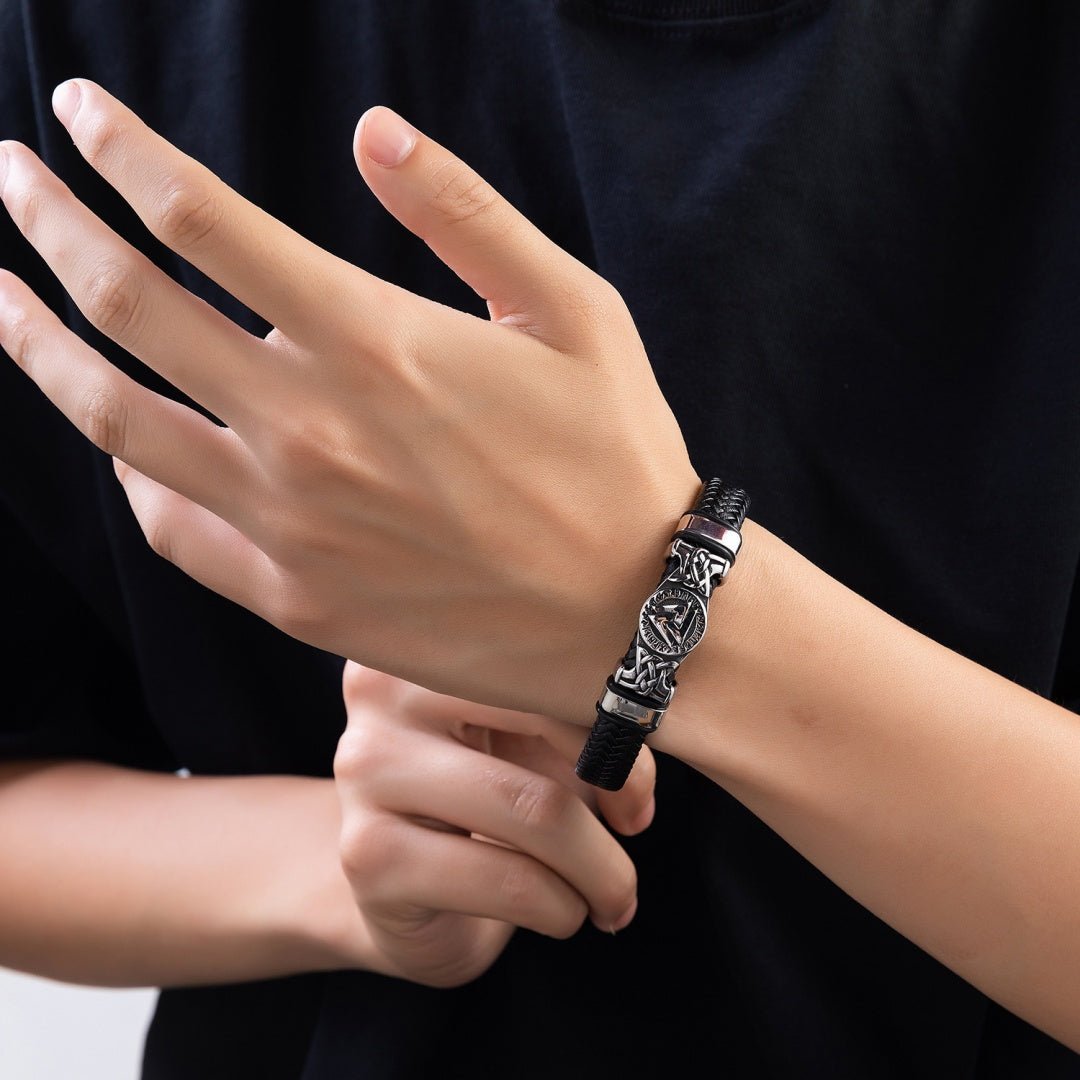 Bracelet Cuir Viking Runes Valknut - Protection Nordique - Biloria