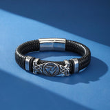 Bracelet Cuir Viking Runes Valknut - Protection Nordique - Biloria