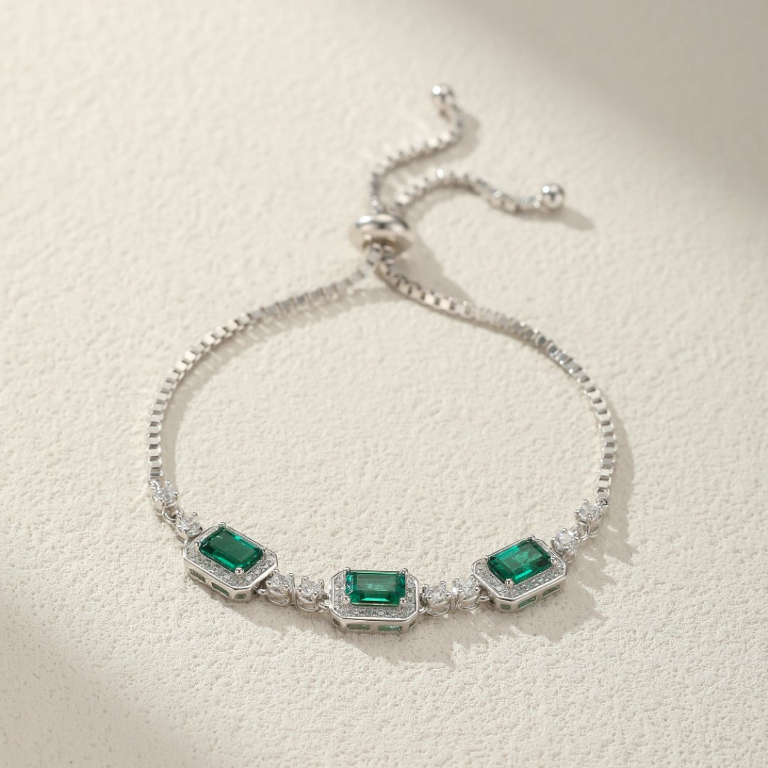 Bracelet Émeraude Jardin Secret en Argent Plaqué Platine - Biloria