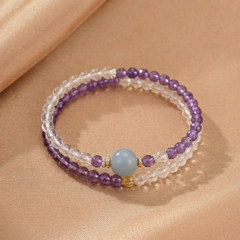 Bracelet en Améthyste, Cristal de Roche et Aigue-marine fait main - Biloria