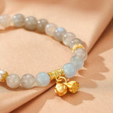 Bracelet en Labradorite et Perle d'Eau Douce avec Charms Lotus - Biloria