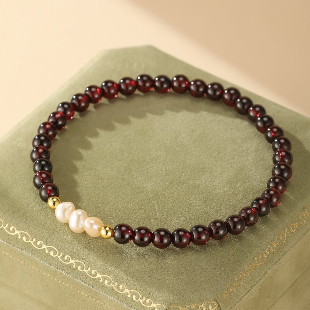 Bracelet Grenat et Perle Swarovski Or 14K Laminé - Biloria