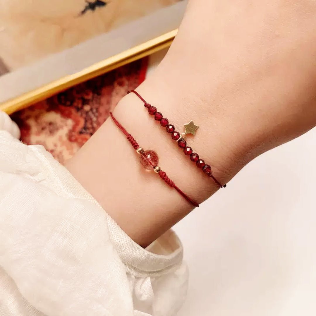 Bracelet Grenat Quartz Fraise Fil Rouge Protection Destin - Biloria