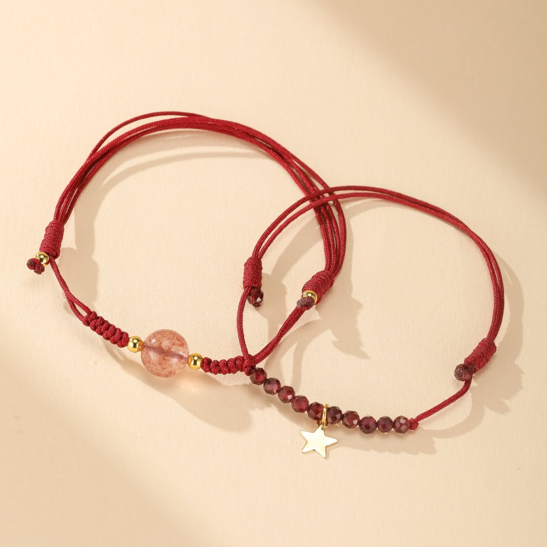 Bracelet Grenat Quartz Fraise Fil Rouge Protection Destin - Biloria