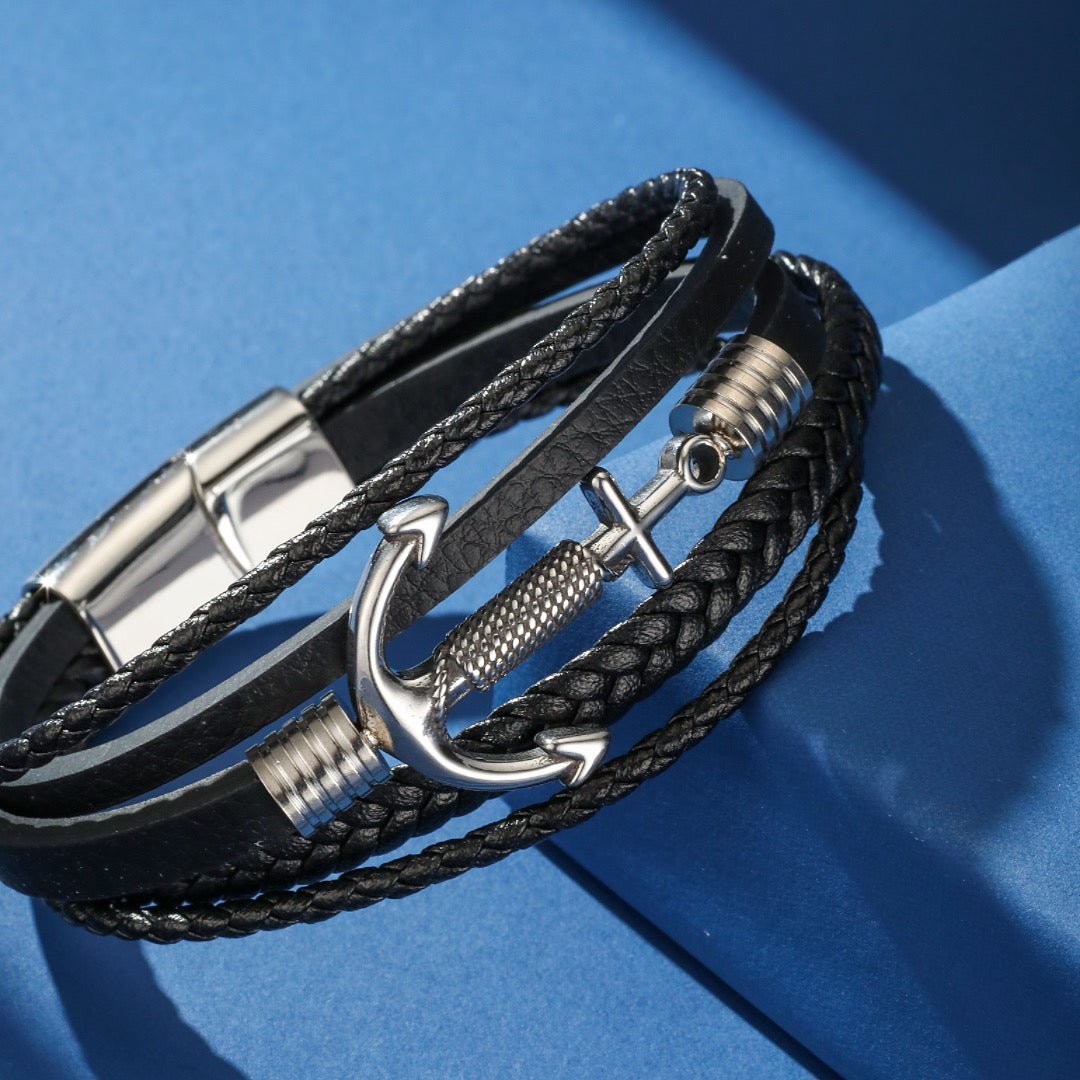 Bracelet Homme Cuir Ancre Ligne de Force Spirituel - Biloria
