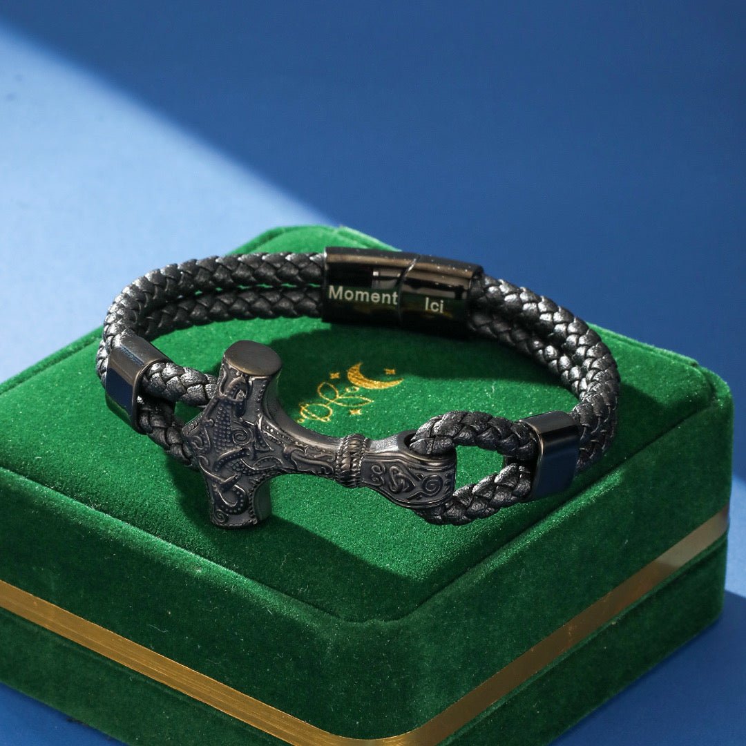 Bracelet Homme Cuir Ancre Viking Protection Nordique - Biloria