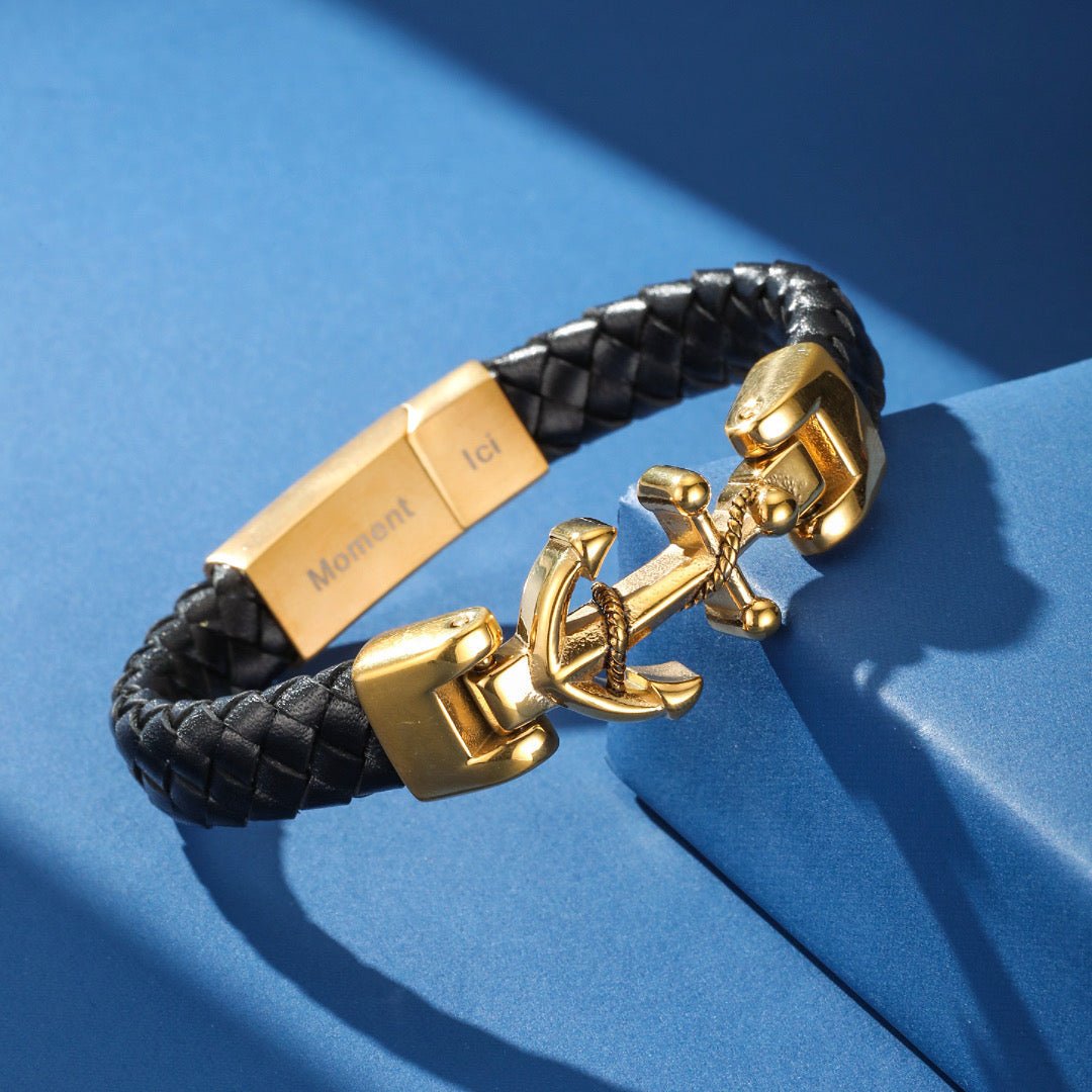 Bracelet Homme Cuir Noir Ancre Viking – Symbole d'Ancrage - Biloria