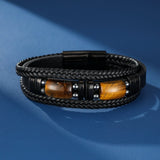 Bracelet Homme Cuir Œil de Tigre et Hématite – Cadeau Protecteur - Biloria