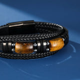 Bracelet Homme Cuir Œil de Tigre et Hématite – Cadeau Protecteur - Biloria