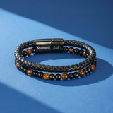 Bracelet Homme Cuir Œil de Tigre Pierre de Lave - Biloria