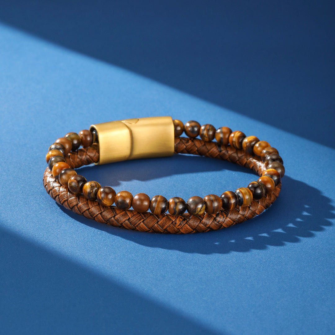 Bracelet Homme Cuir Œil de Tigre – Protection et Style Naturel - Biloria