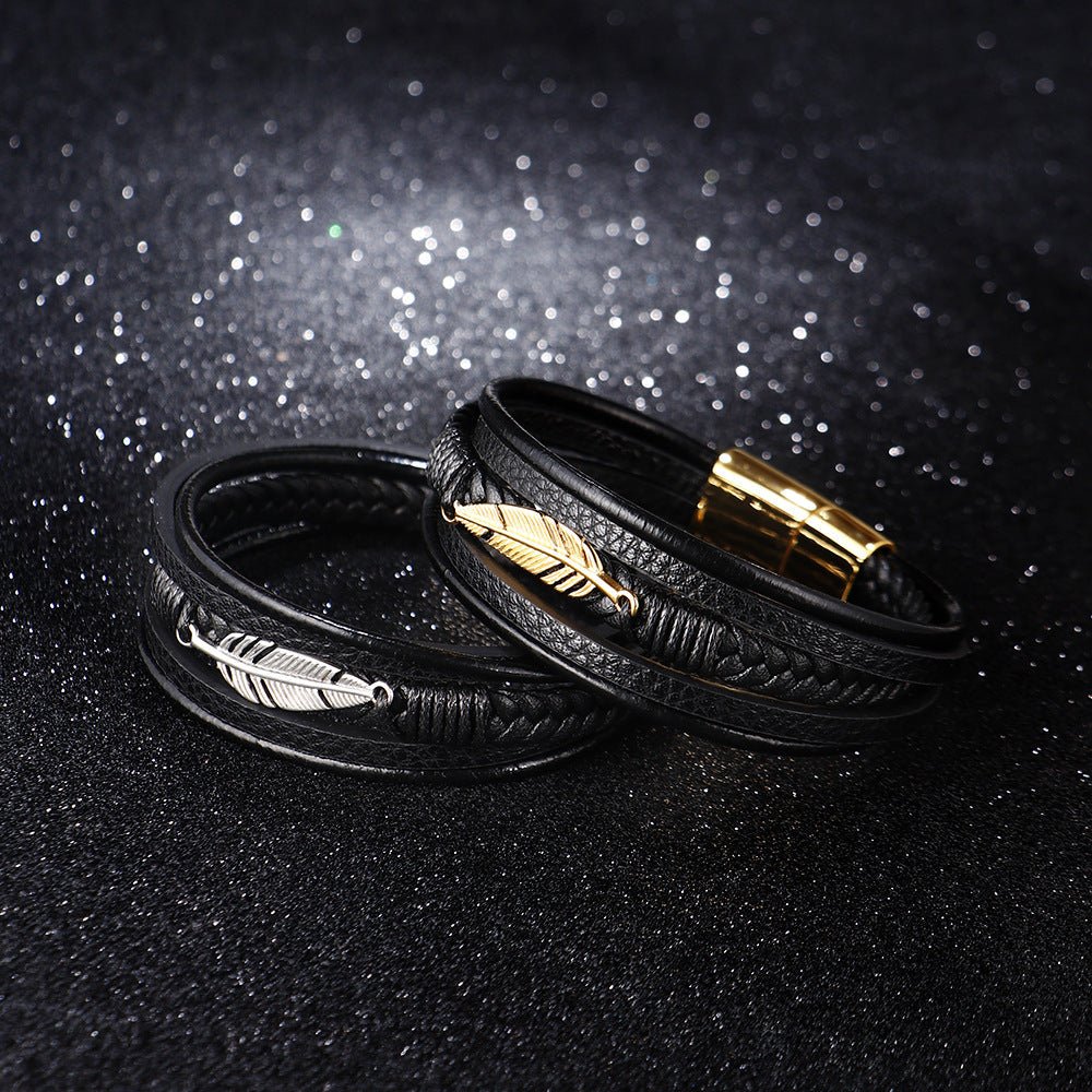 Bracelet Homme Cuir Plume - Protection et Élégance - Biloria