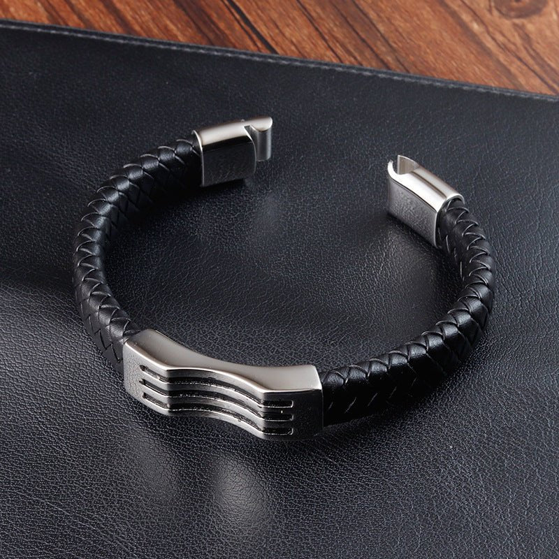 Bracelet Homme Cuir Vague – Élégance Minimaliste - Biloria