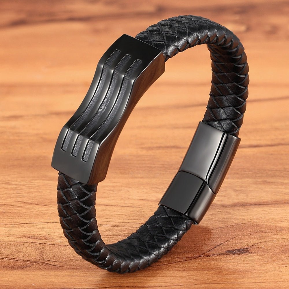 Bracelet Homme Cuir Vague – Élégance Minimaliste - Biloria
